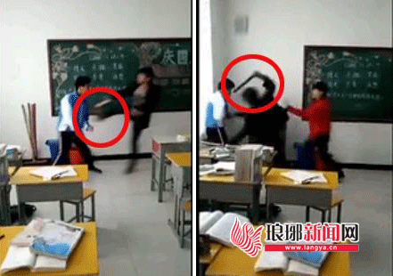 视频中的打斗的场景近日,一段临沂市兰陵县志成学校学生在教室打架的
