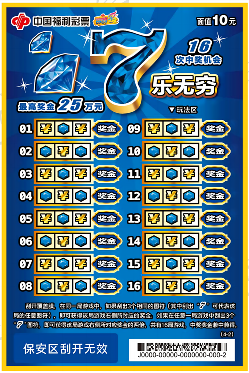 7乐无穷10元16次中奖机会最高奖金25万元