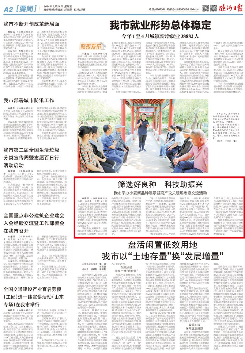 筛选好良种 科技助振兴 临沂举办小麦新品种展示暨高产攻关现场考察